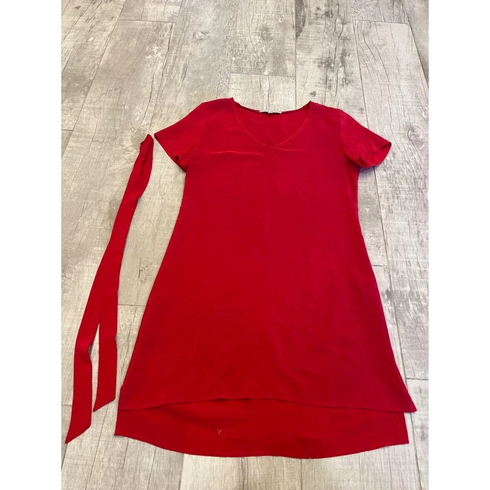 Amanda Uprichard Red Silk‎ V Neck Short Sleeve Hi Lo Dress Size S